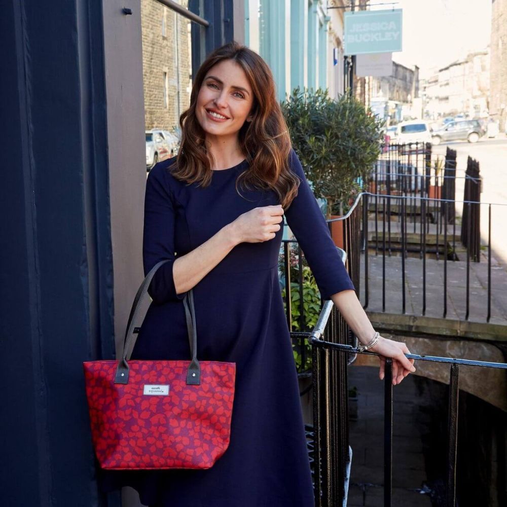 Red Flower Oil Cloth Tote Bag