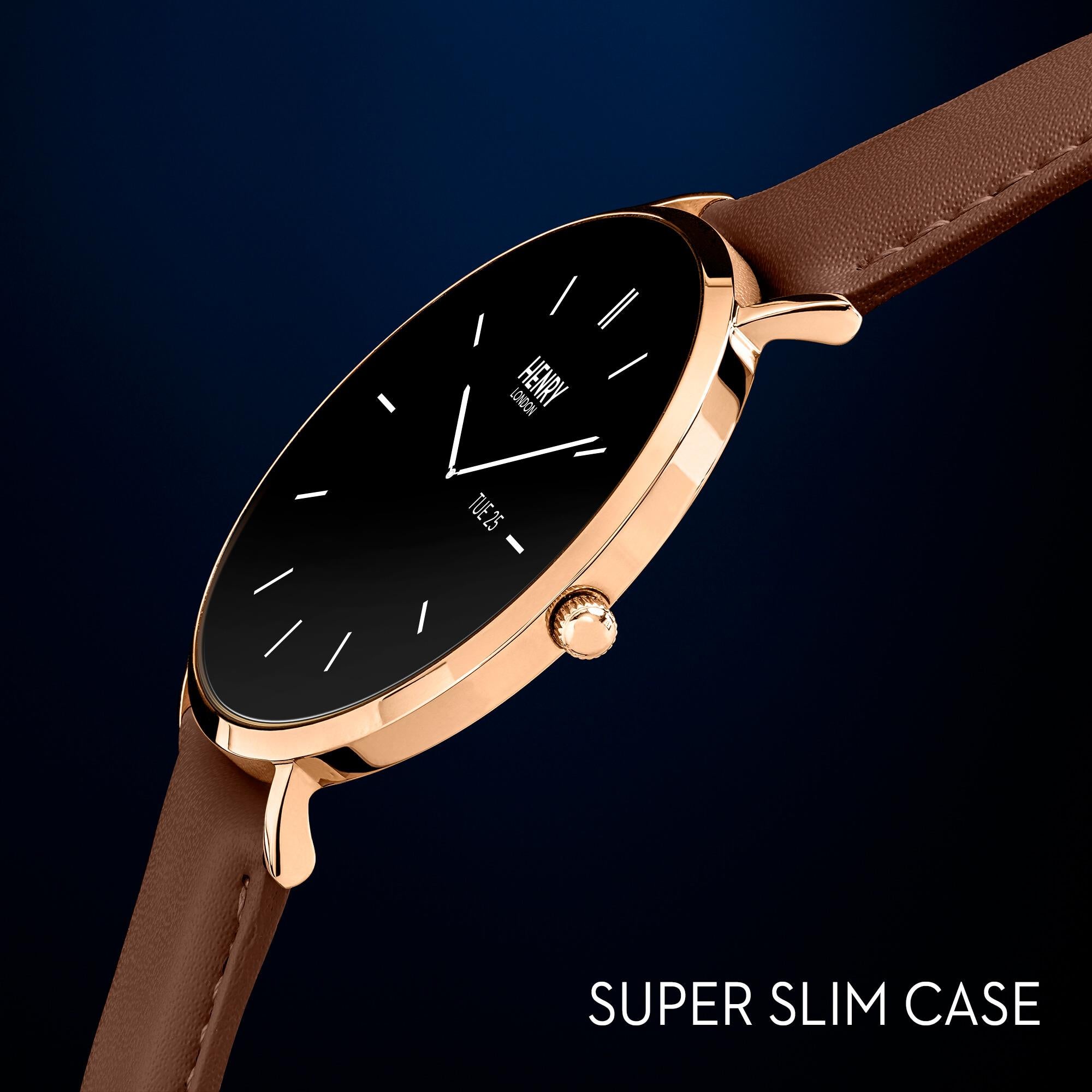 Smart Amoled Rose Gold & Tan Leather Strap Watch