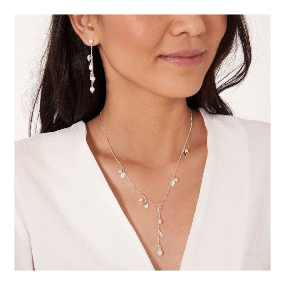Happy Ever After Bridal Jewellery Pearl CZ Leaf Lariat Earrings