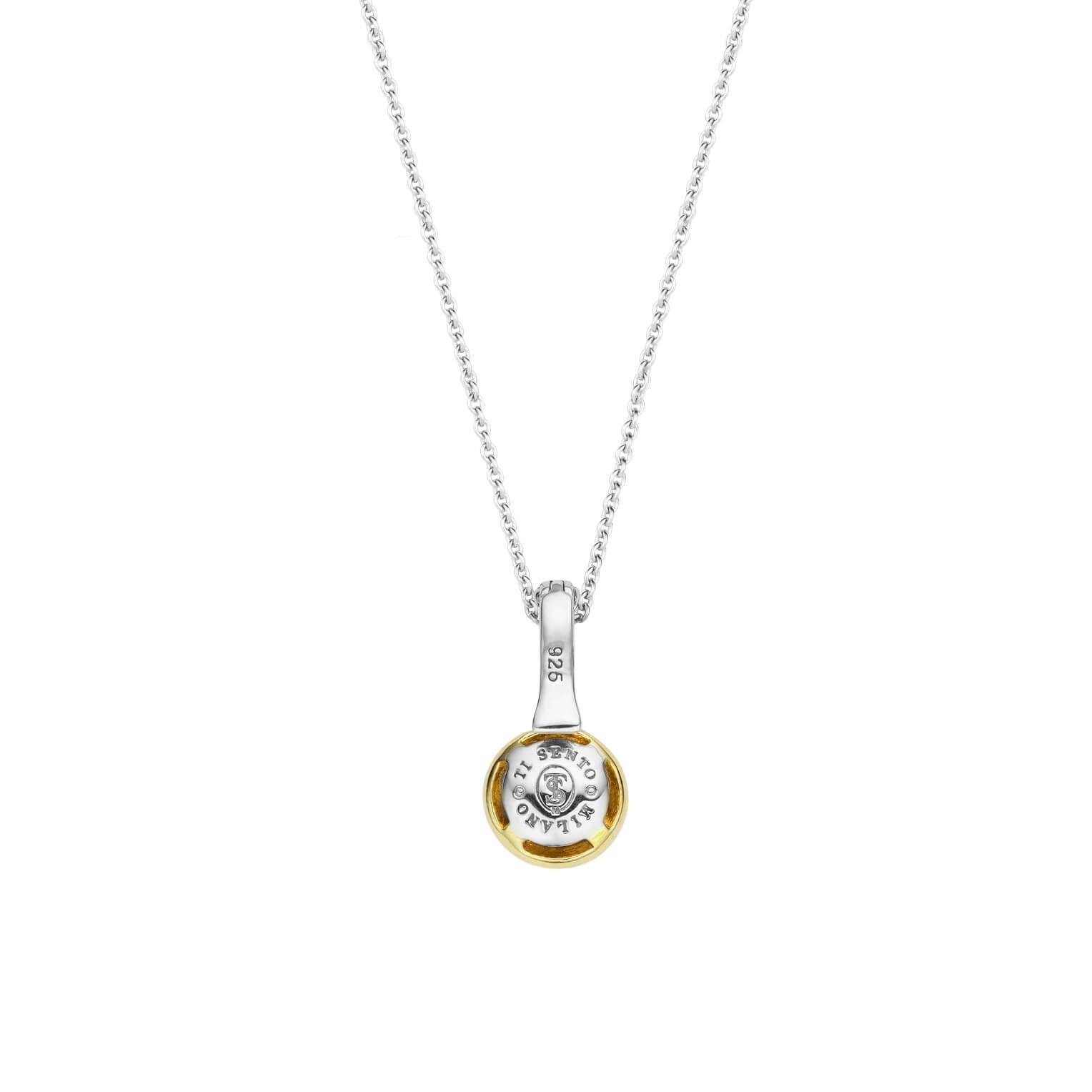CZ Stone Set Gold Tone Circle With CZ Silver Clip Eye Pendant Necklace