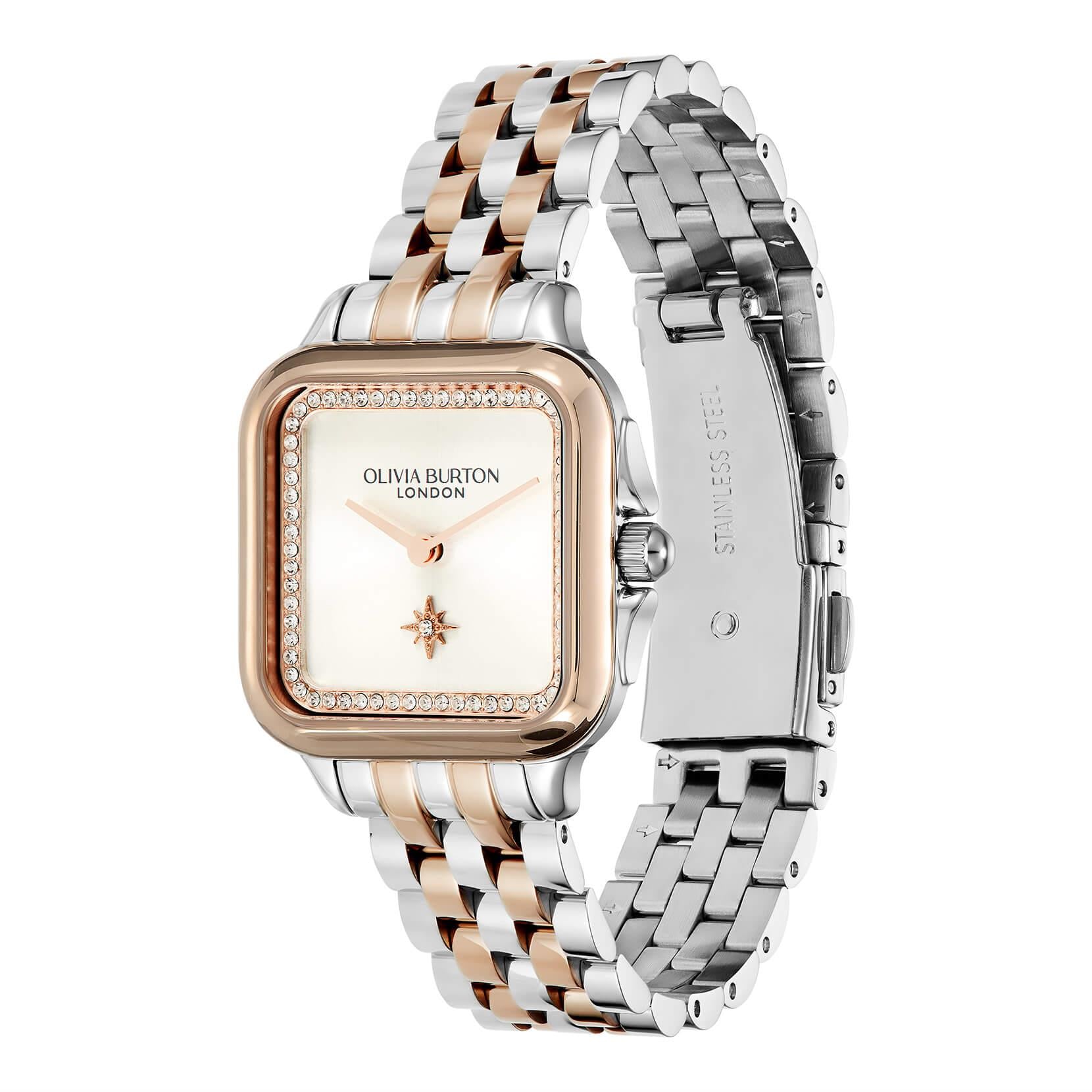 Grosvenor White Square Dial With Two Tone Bracelet Strap Ladies Watch