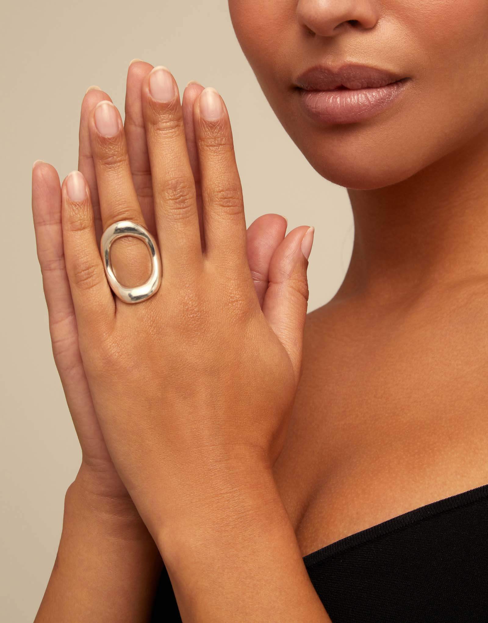 Silver Plated Ring With Large Central Oval