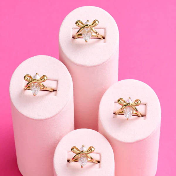 Bow Ring In Clear CZ & Gold- Small (L)