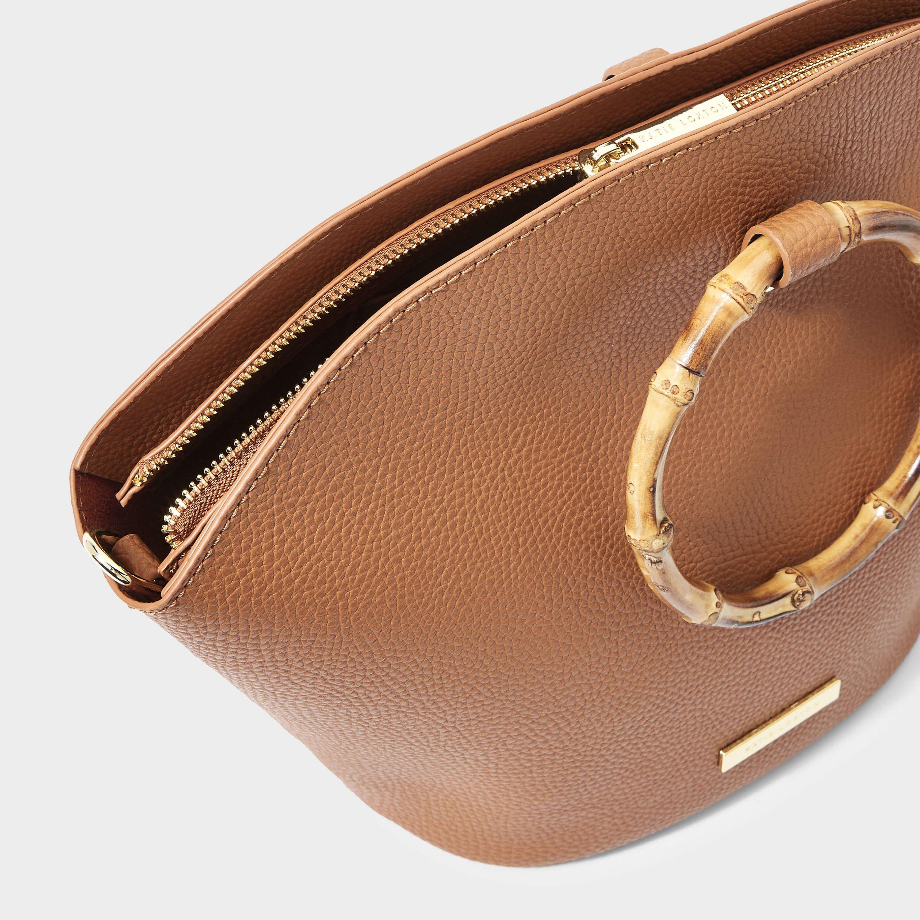 Capri Bamboo Round Handle Bag | Cognac