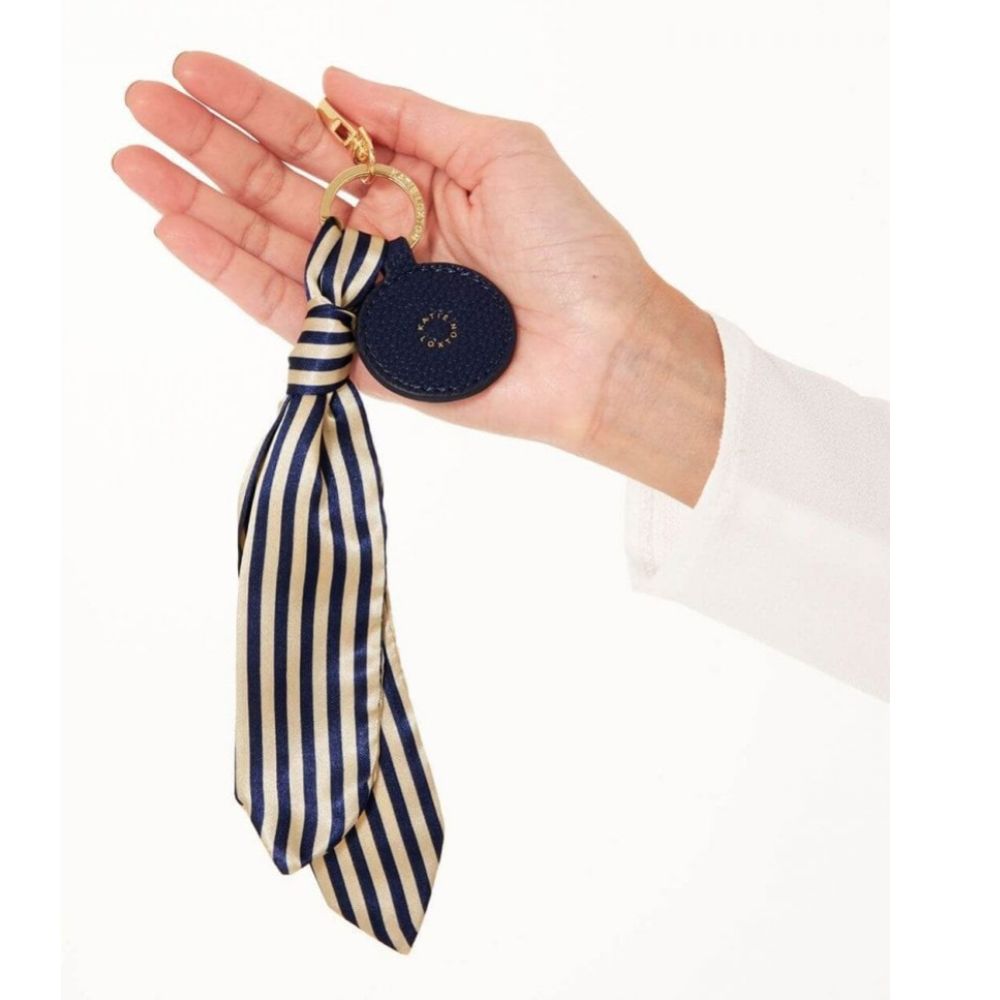 Carrie Scarf Keyring Bag Charm | Navy Stripe | 25 X 3cm