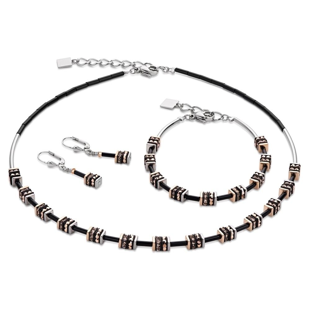 Rose/Gold Swarovski Cube Bracelet, Earring and Necklace Set