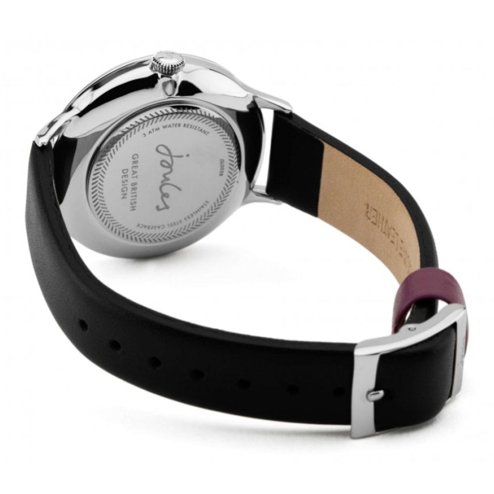 Black Leather Strap Black Floral Printed Dial Ladies Watch