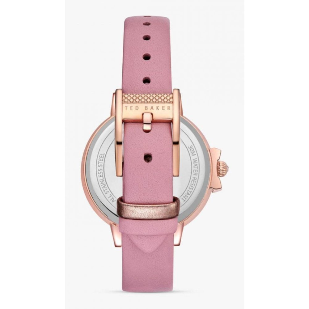 Rose Gold Case With Floral Design Dial & Pink Leather Strap Ladies Watch