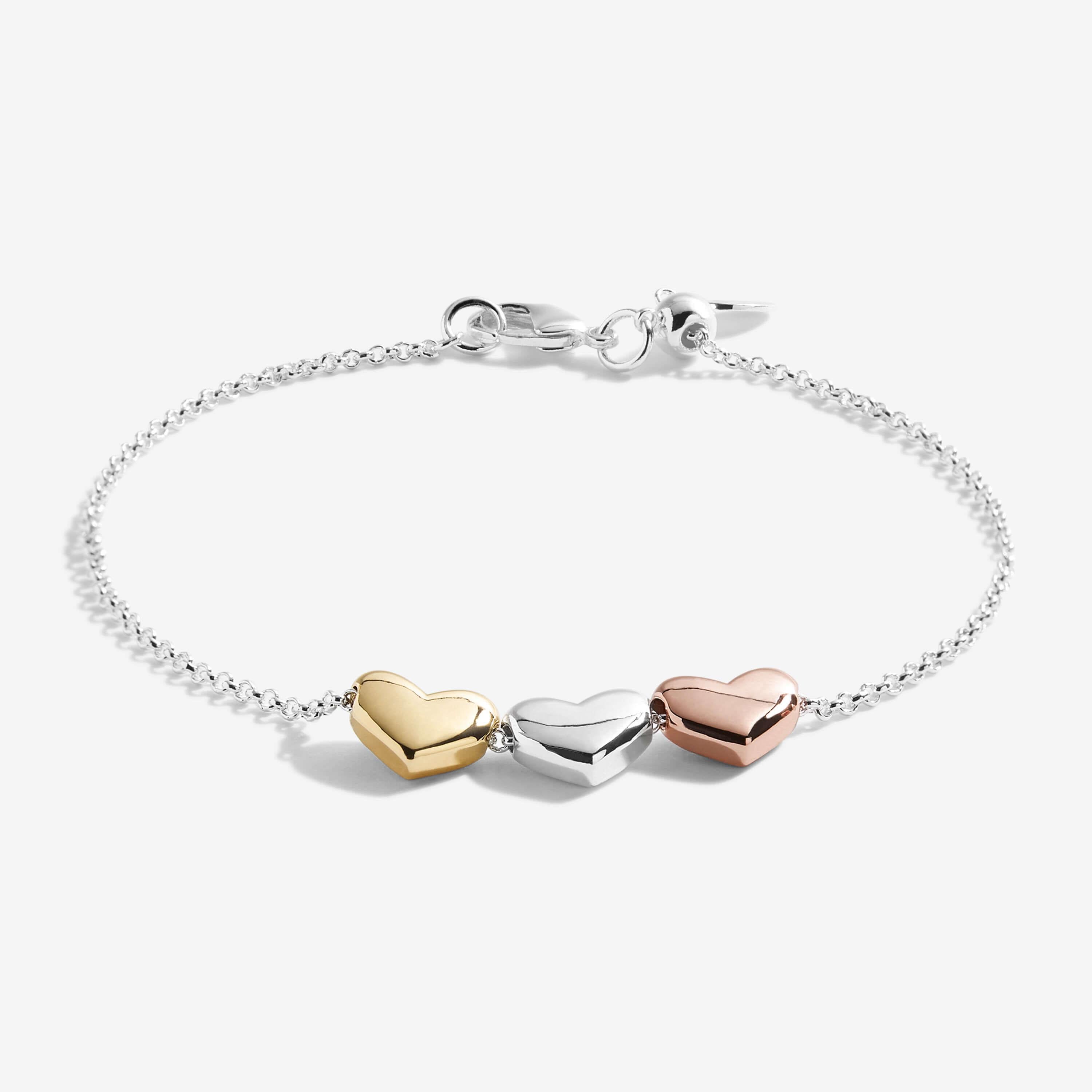 Florence | Heart Bracelet | Silver Rose Gold And Gold | Bracelet | 19cm Adjustable