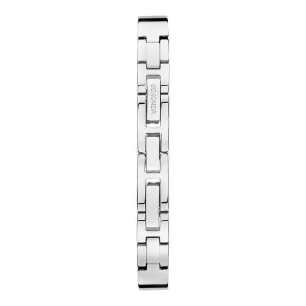 Stainless Steel Stone Set Bracelet & Rectangular Case With Black Stone Set Dial Ladies Watch