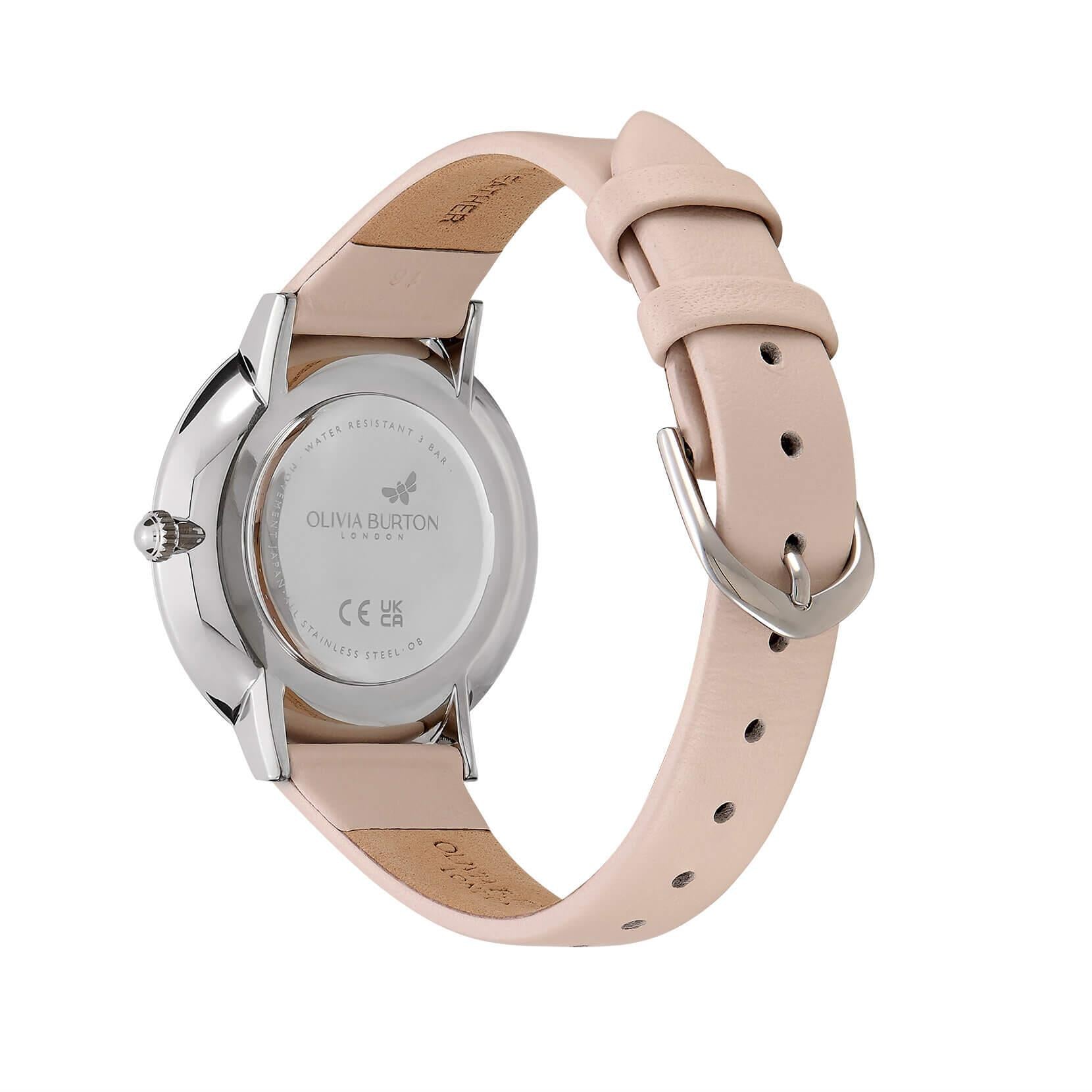 Butterfly Ultra Slim Silver Dial & Nude Leather Strap Watch