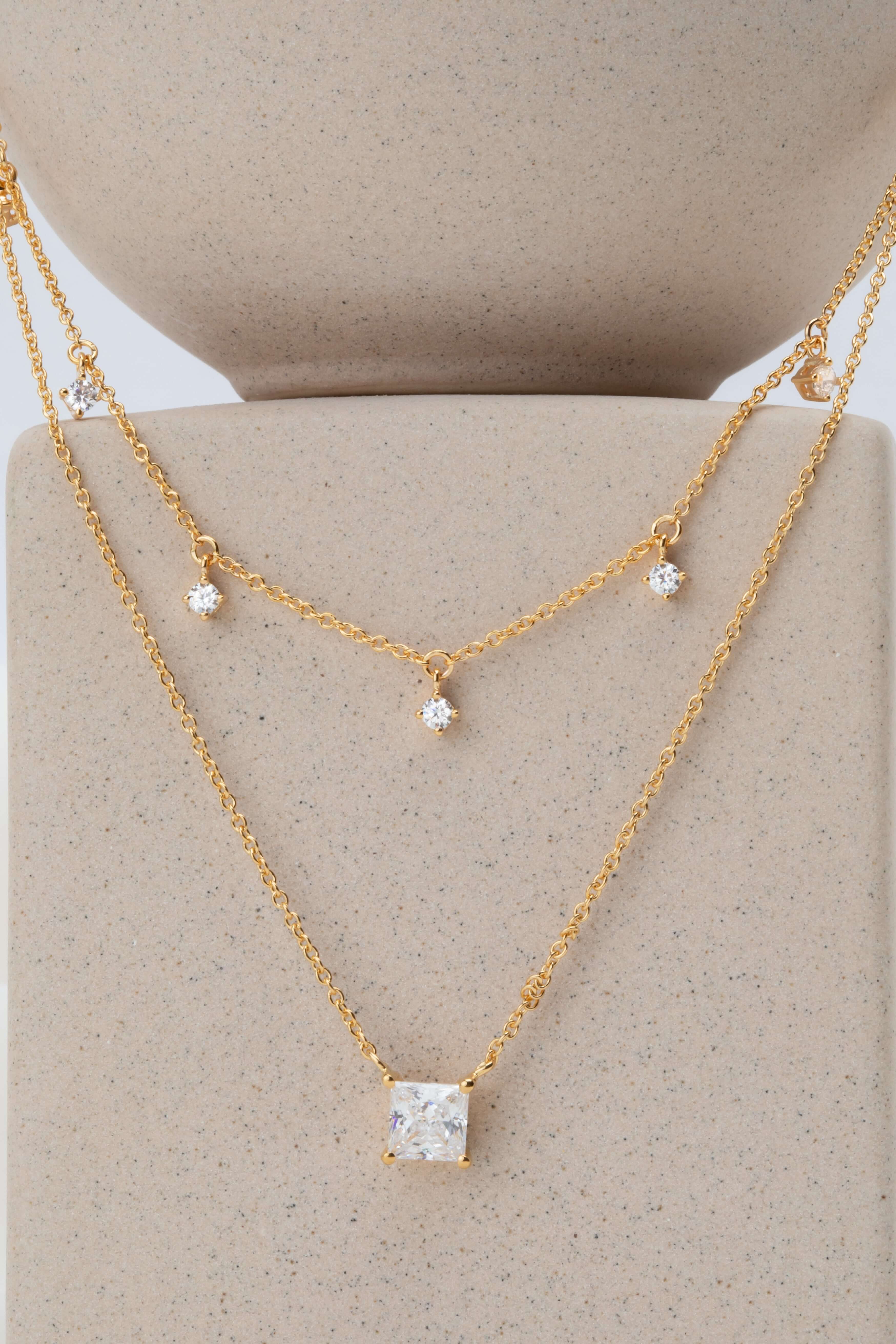 Ellera Quadrato Necklace In 18k Gold Plated With White Zirconia