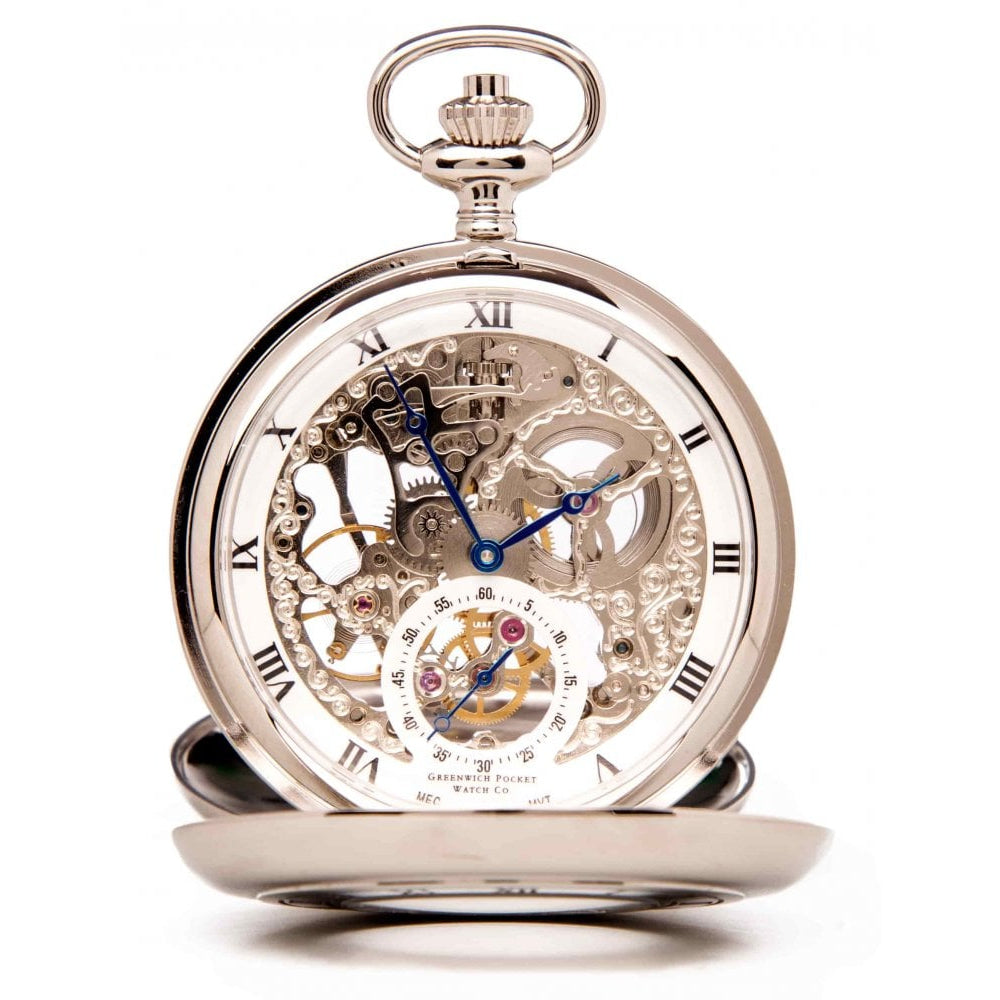 The Bridewell - Chrome Plated Mechanical Double Half Hunter Pocket Watch