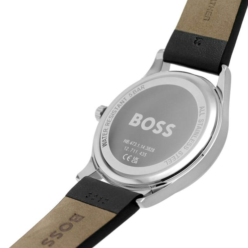 Reason Black Dial SS Case Black Leather Strap Watch