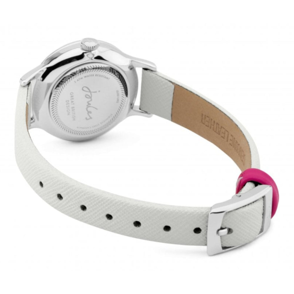 White Saffiano Leather Strap  Silver Mirror Dial Ladies Watch
