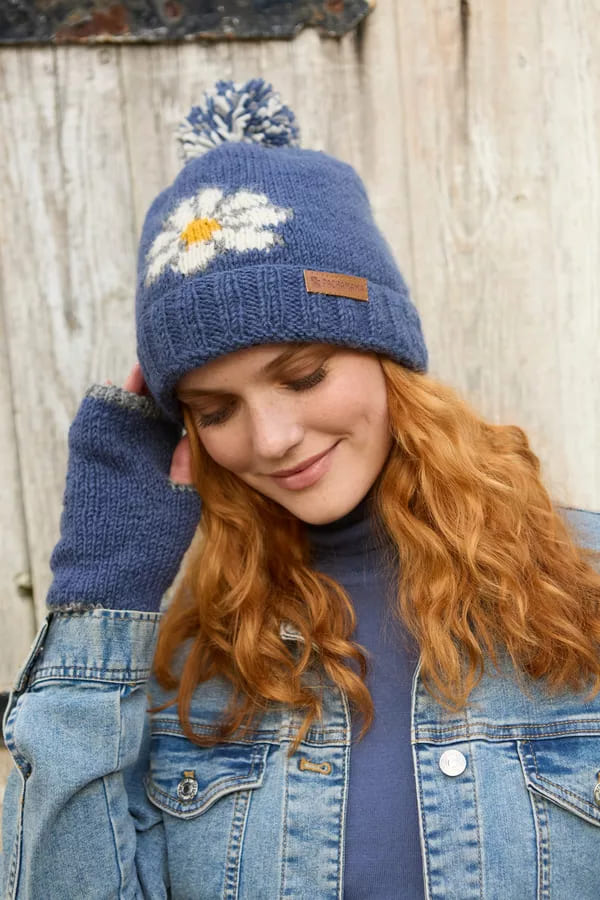 Daisy Roll Back Bobble Beanie Denim