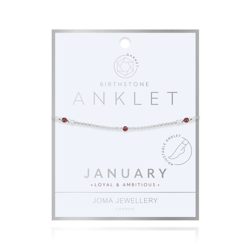 Anklet | Birthstone January Garnet | Silver | 26cm Adjustable