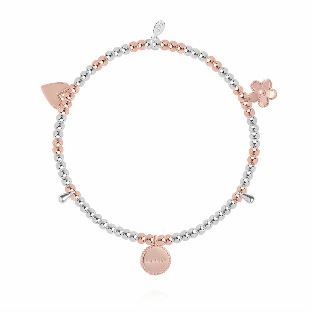 Lifes A Charm | Hello Lovely | Silver And Rose Gold | Charm Bracelet | 17.5cm Stretch