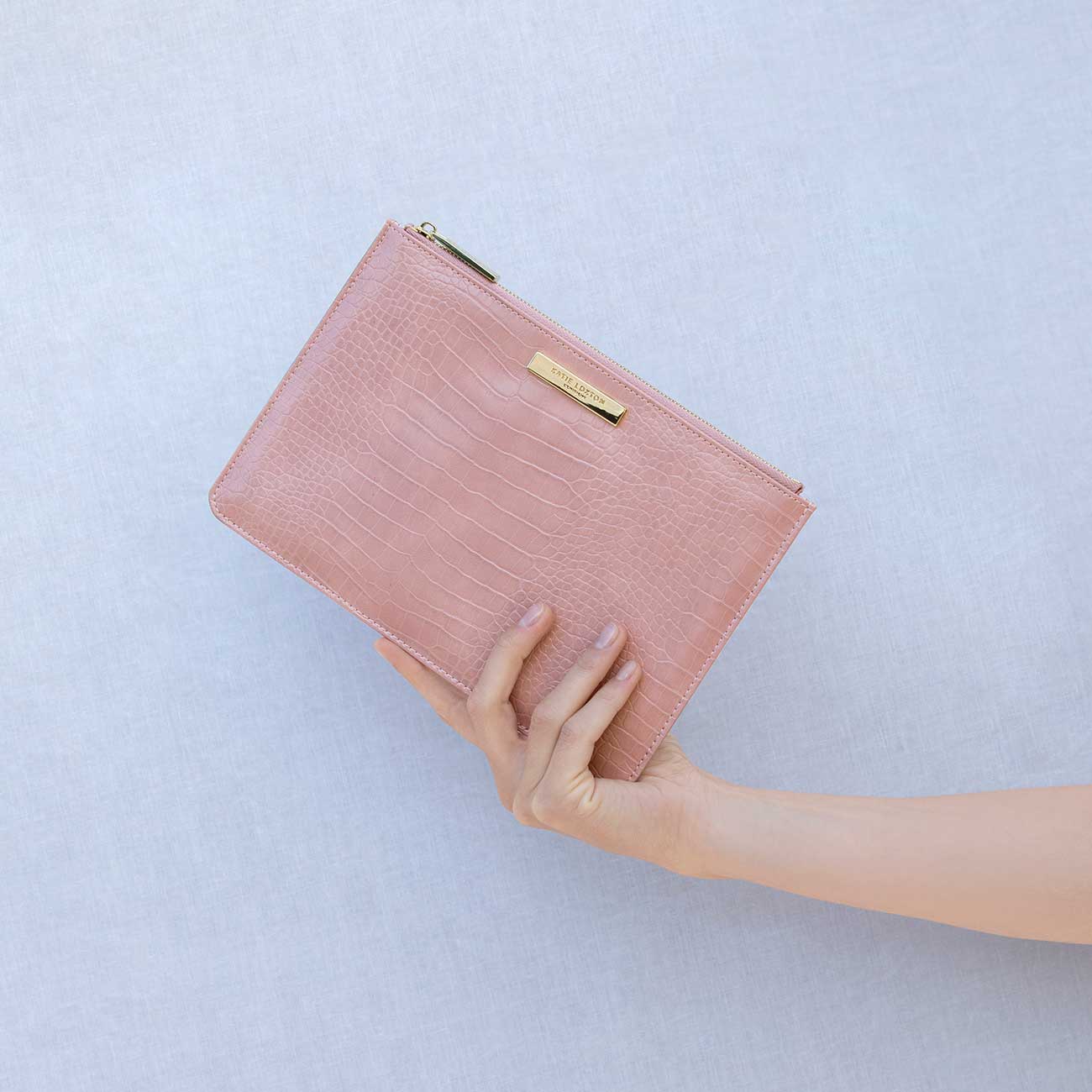 Celine Faux Croc Perfect Pouch | Pink