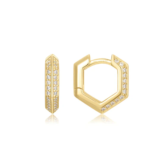 Gold Sparkling Shield Huggie Hoop Earrings