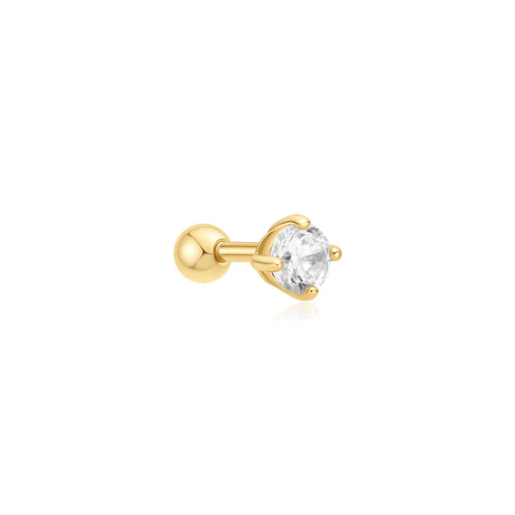 Gold Sparkle Round Barbell Single Earring