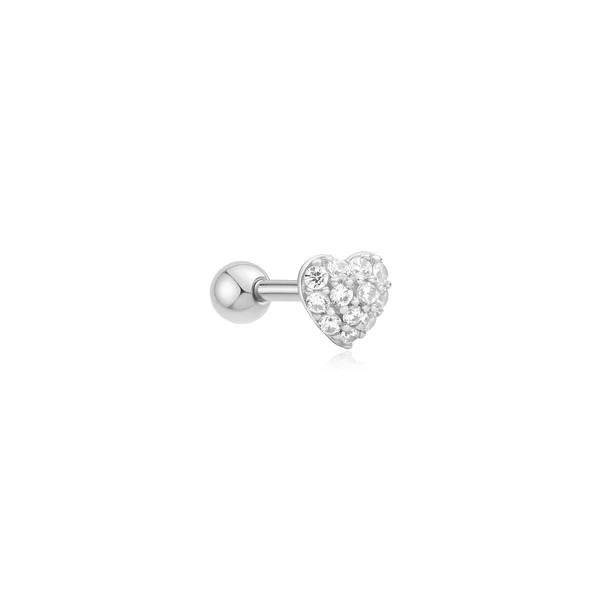 Silver Pave Heart Barbell Single Earring
