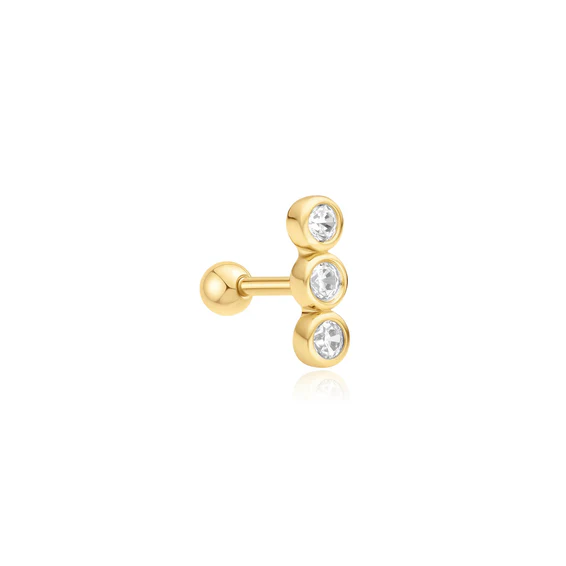 Gold Triple Stone Bezel Barbell Single Earring