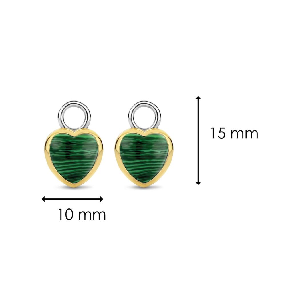 Double Sided Green Crystal Heart Gold Plated Silver Ear Charm