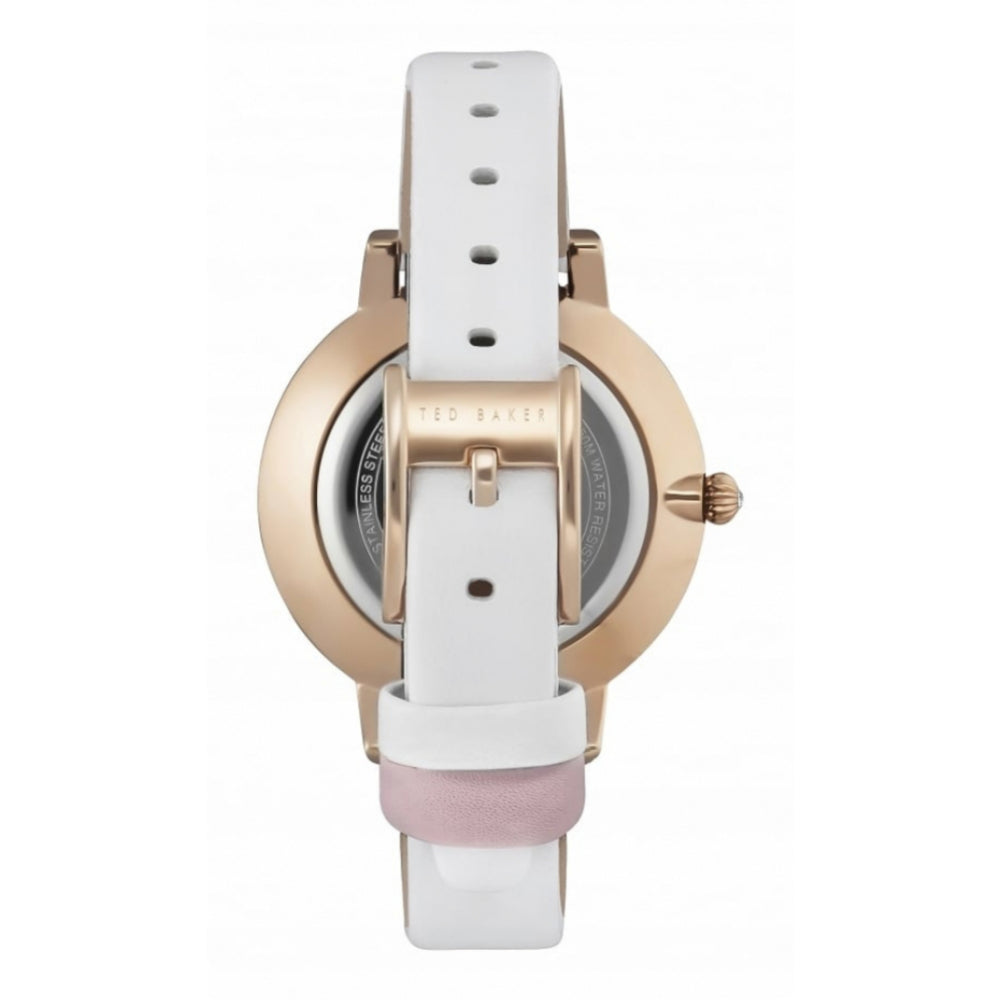 Rose Gold Plated Date Window Dial & White Leather Strap Ladies Wristwatch