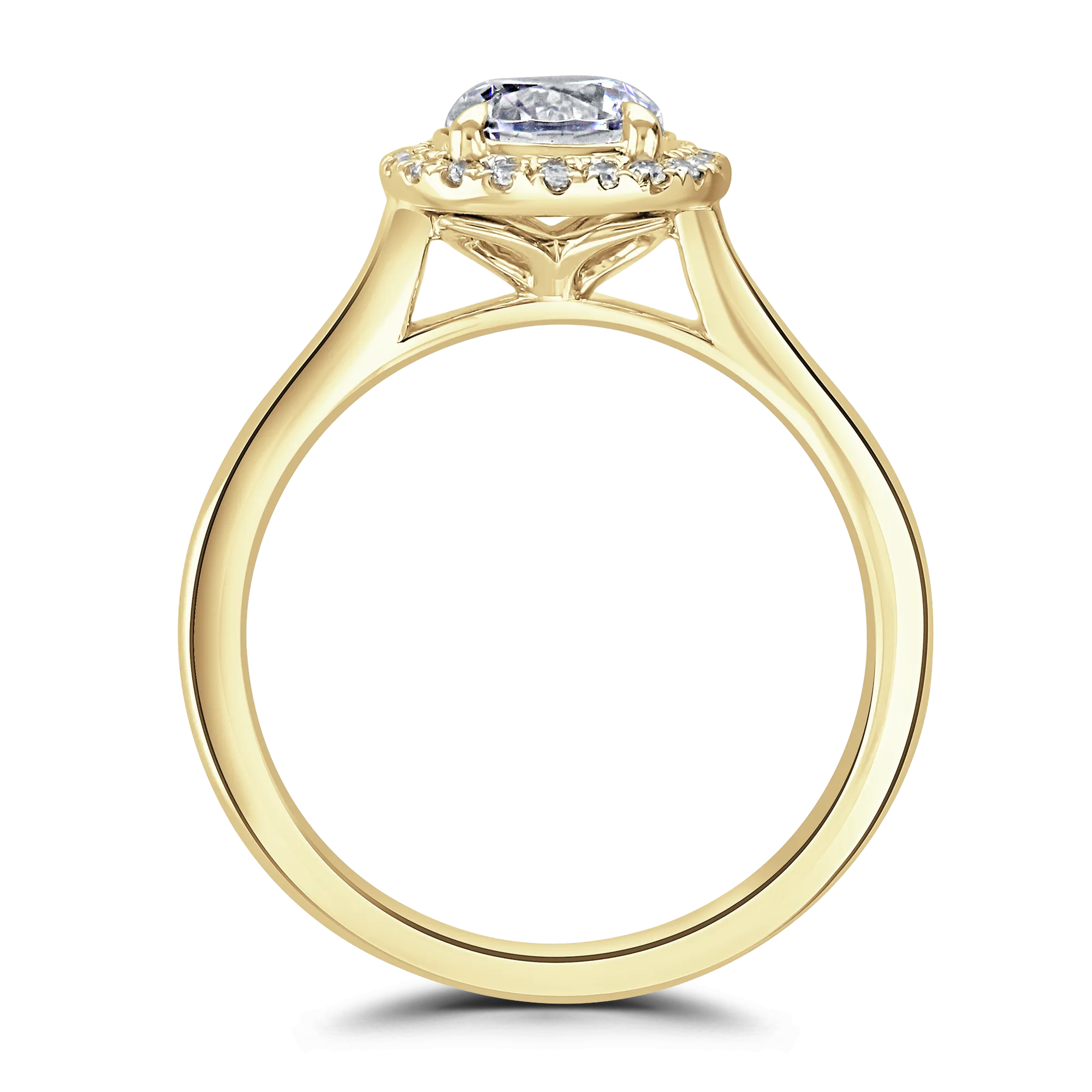 18ct Yellow Gold Classic Bloom Plain Shoulder Round Brilliant Cut Halo Ring