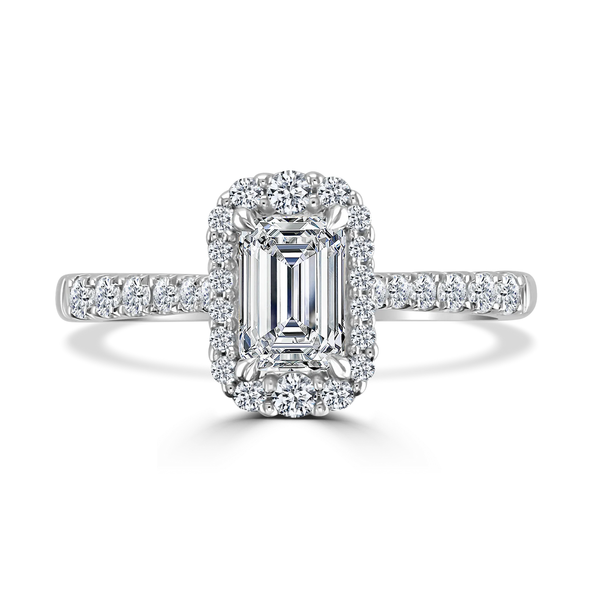 Brown & Newirth Emerald Cut Graduated Halo With Diamond Set Shoulders ...