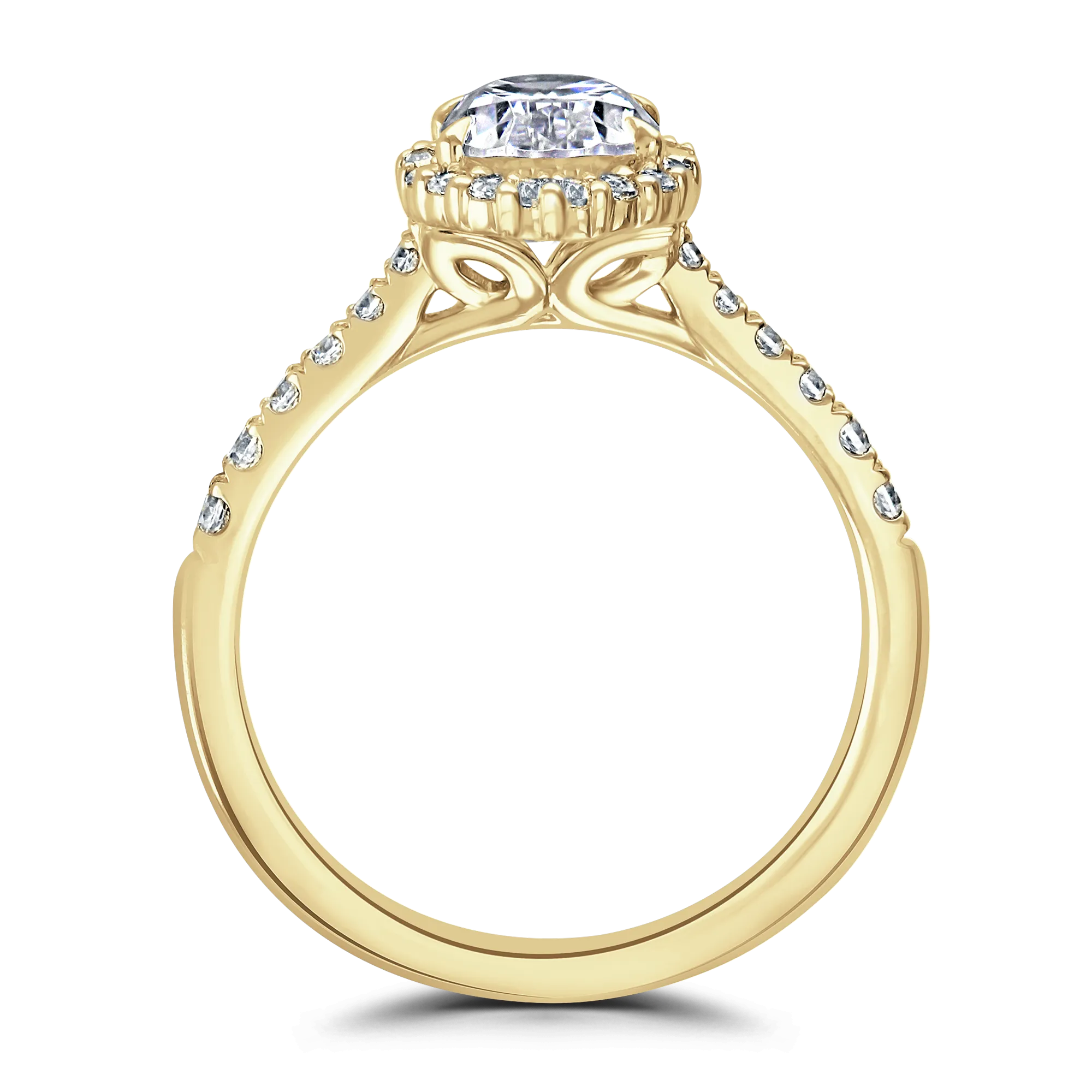 18ct Yellow Gold 1ct Graduated Halo Oval Cut  Diamond With Diamond Shoulders Ring