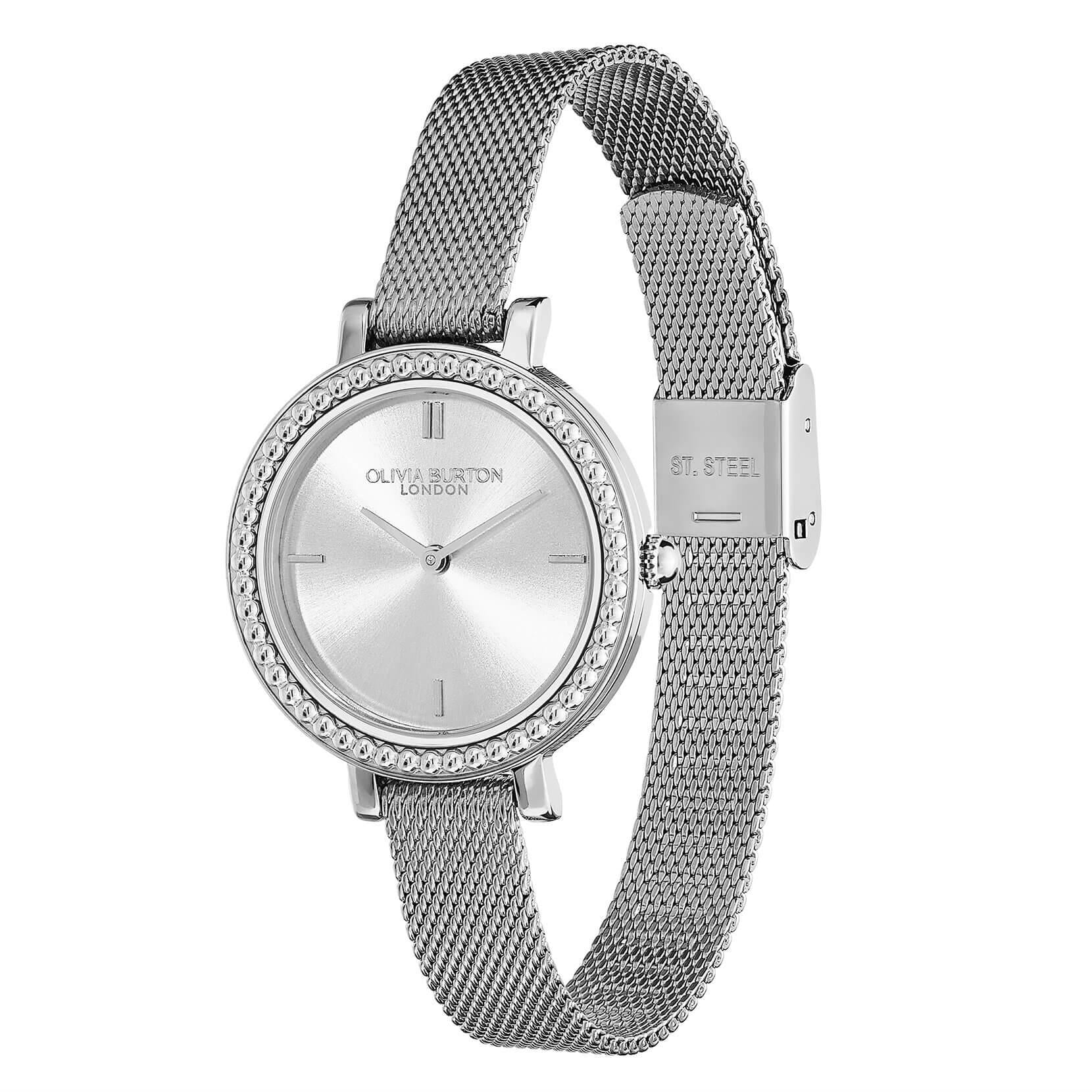 Vintage Bead Silver Dial & Mesh Watch
