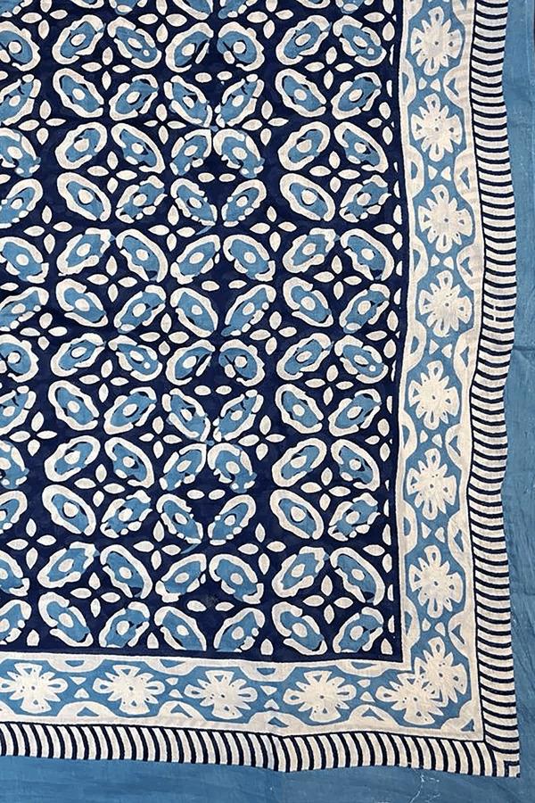Hand Printed Cotton Sarong Flower Blue