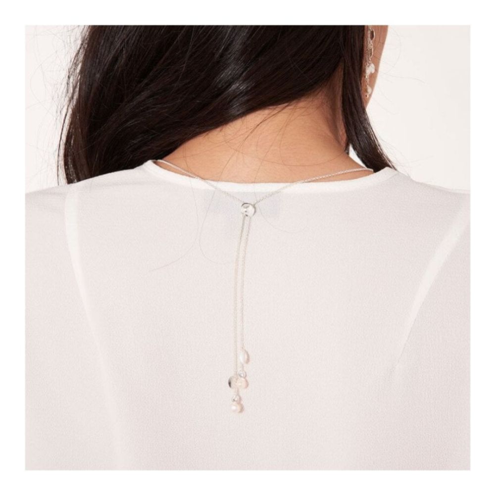 Happy Ever After Bridal Jewellery Pearl CZ Leaf Lariat Necklace