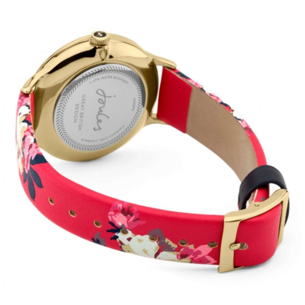 Raspberry Floral Printed Strap White Dial Ladies Watch