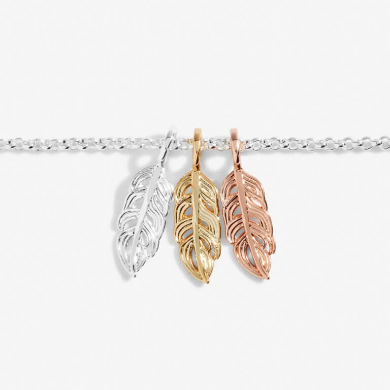 Florence Feathers | Feather Bracelet | Silver Rose Gold And Gold | Bracelet | 19cm Adjustable
