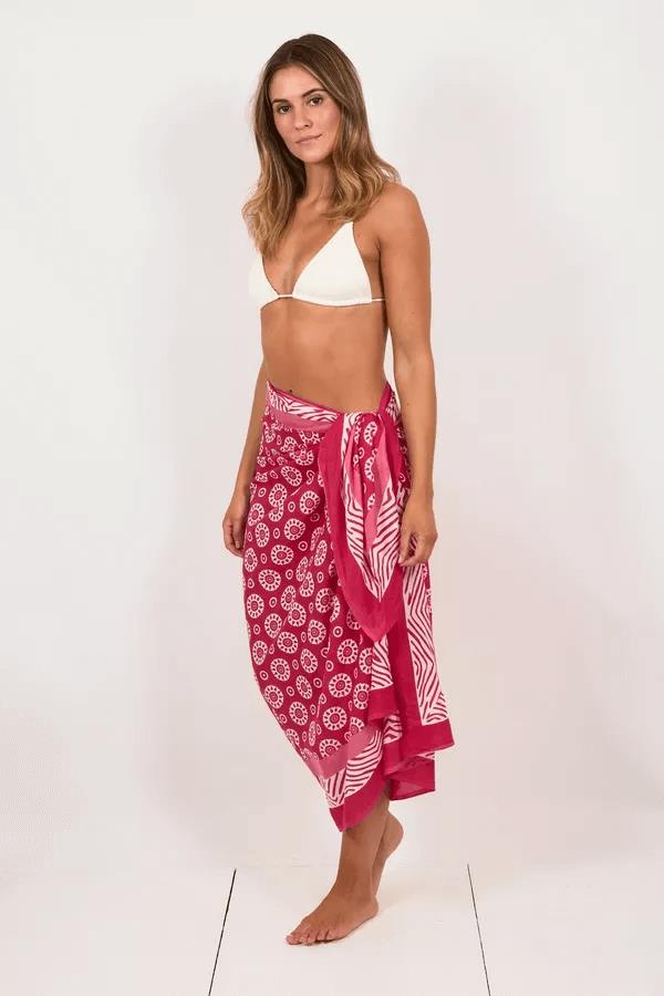 Hand Printed Cotton Sarong Coggs Pink