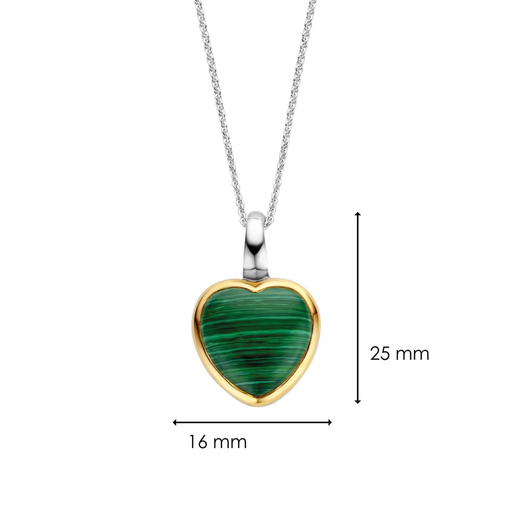 Green Stone Set Gold Plated Heart Pendant Necklace