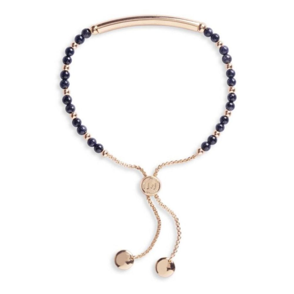 Signature Stones - Dream Engraved Yellow Gold Bar With Blue Sandstone Stones- Bracelet