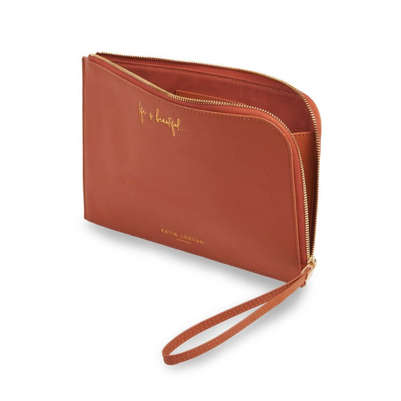 Secret Message Pouch | Life Is Beautiful... | Cognac