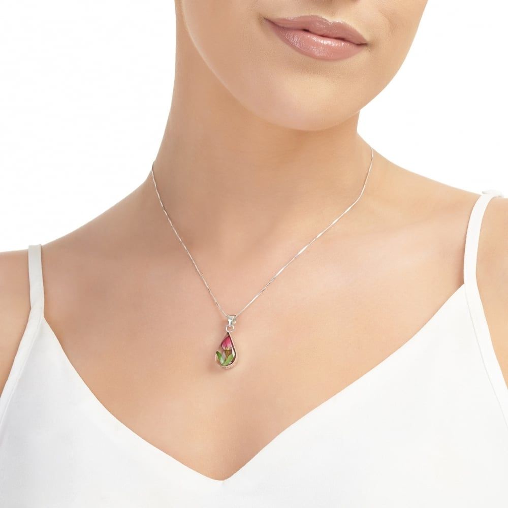 Silver Pendant - Rose bud - Teardrop