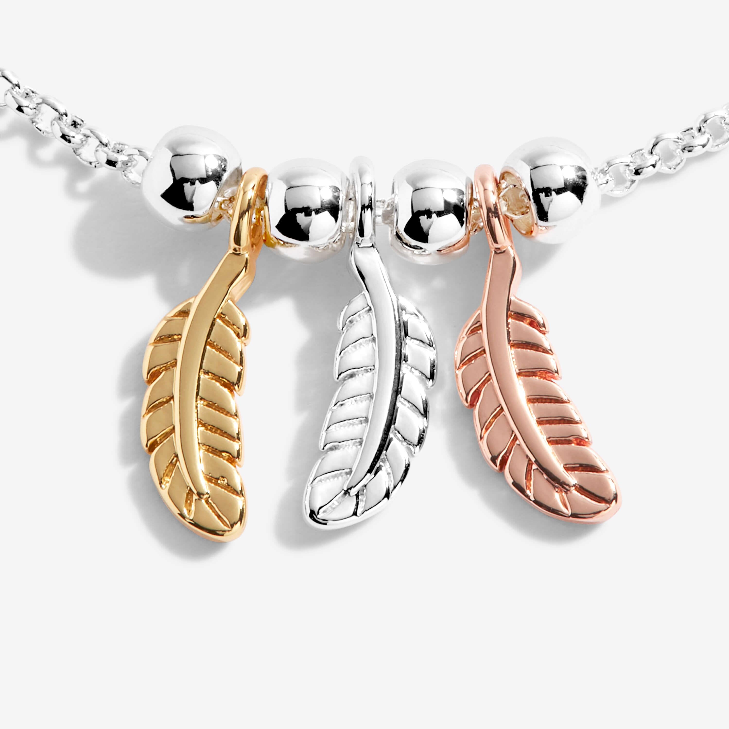 Anklet | Three Tone Feathers | Silver, Rose Gold And Gold | 26cm Adjustable