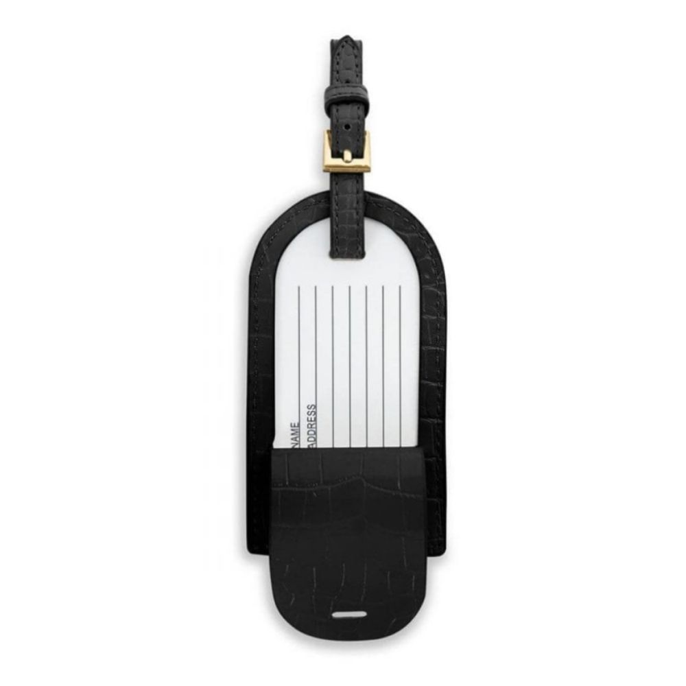 Celine Faux Croc Luggage Tag | Black | 11.1 X 6cm