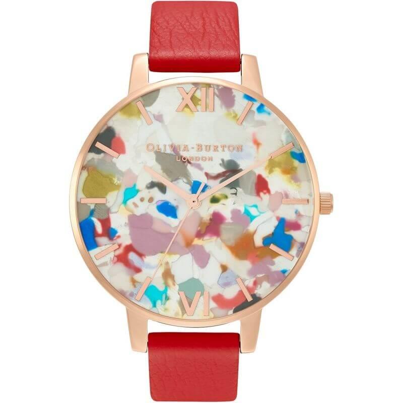 Pop Art Big Dial, Red Eco Vegan & Rose Gold Mesh Watch Strap Gift Set