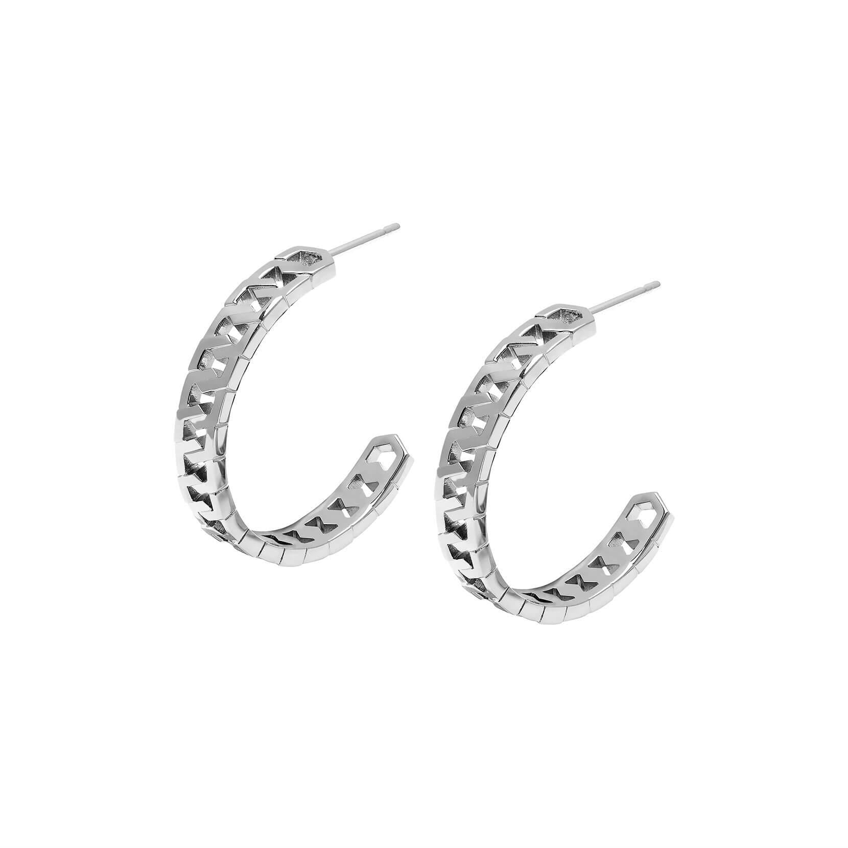 SS Honeycomb Link Hoop Earrings