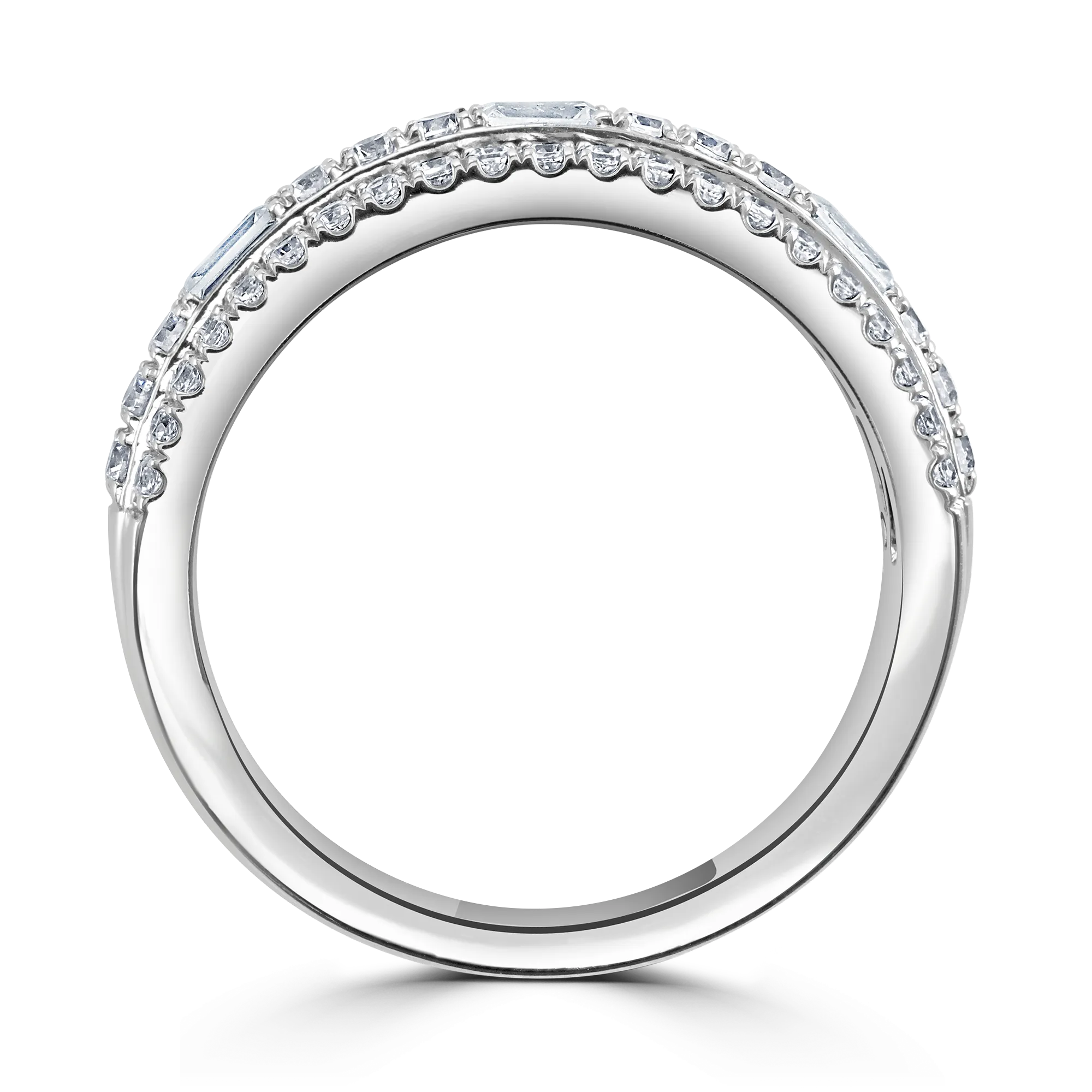Emerald Cut & Round Cut Three Row Wide Eternity Platinum Ring