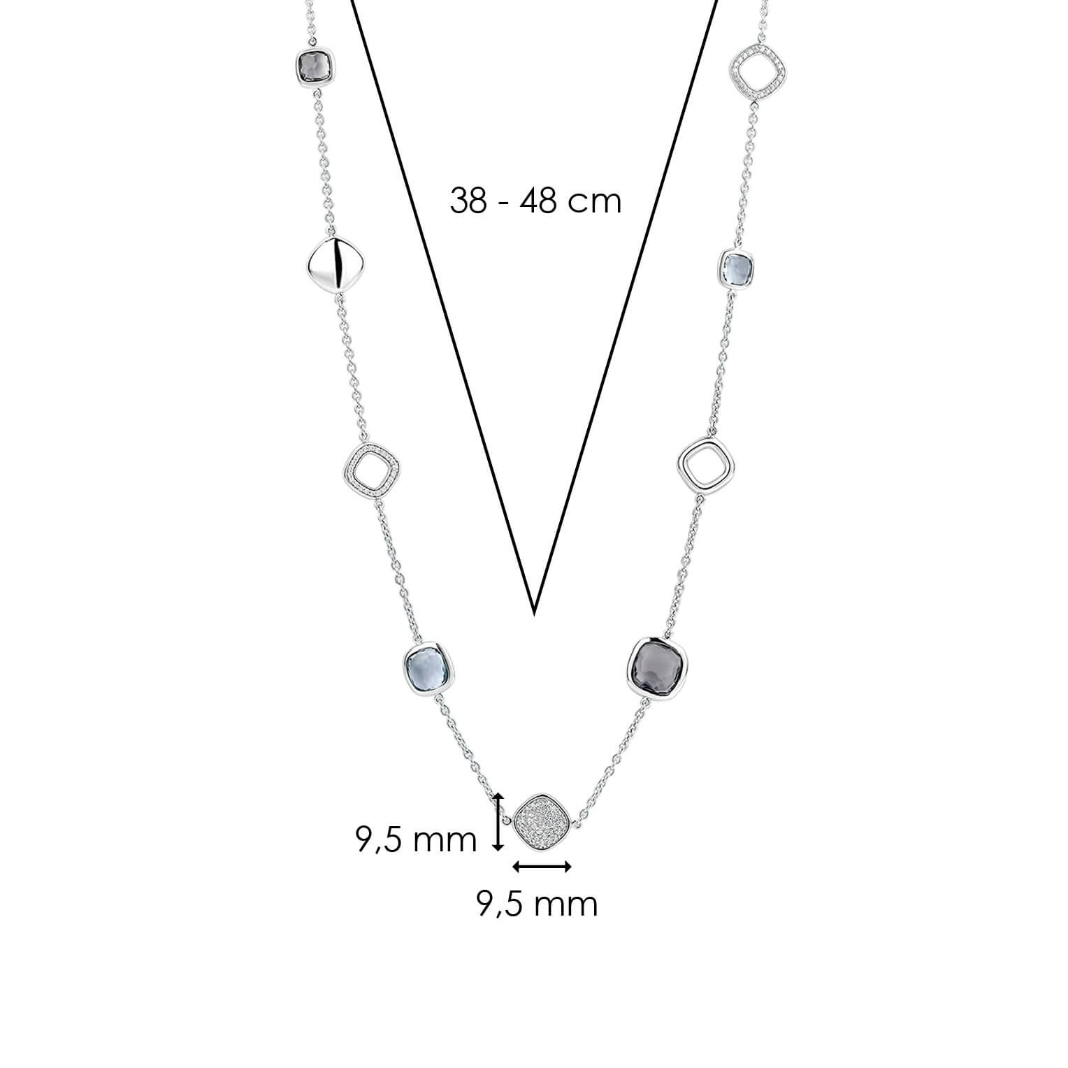 Blue, Grey, White CZ Stones With Silver Chain Necklace