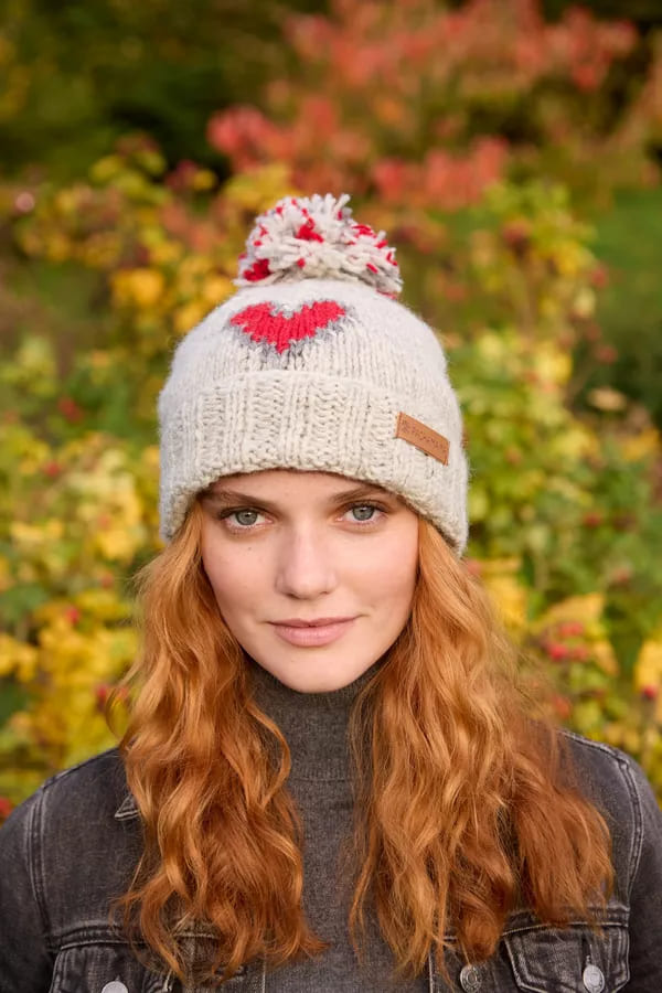 Heart Roll Back Bobble Beanie