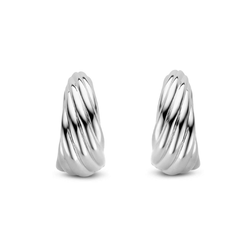 Twisted Line Silver Hoop Earrings